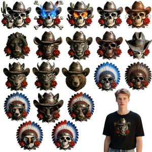 20 PCS Skull Heat Transfer Vinyl Stickers, Beast Animal Head Western Cowboy Style Iron On Patches for T-Shirts, Hoodies & Clothing Accessories, DIY Craft Decals, 9.8 inches x 9.4 inches
