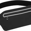 Fanny Packs for Women, Waterproof Fanny Pack for Men, Adjustable Running Belt Waist Pack Slim Expandable Pocket Belt Black, iPhone Running Holder Cell Phone Elastic Waist Pouch Bag for Galaxy