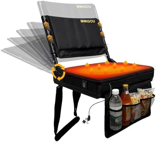 MMIGOU Heated Portable Stadium Chair with Back Support and Cushion, Wide Padded Bleacher Seat - Foldable Comfort for Sporting Events, Concerts, and Outdoor Games