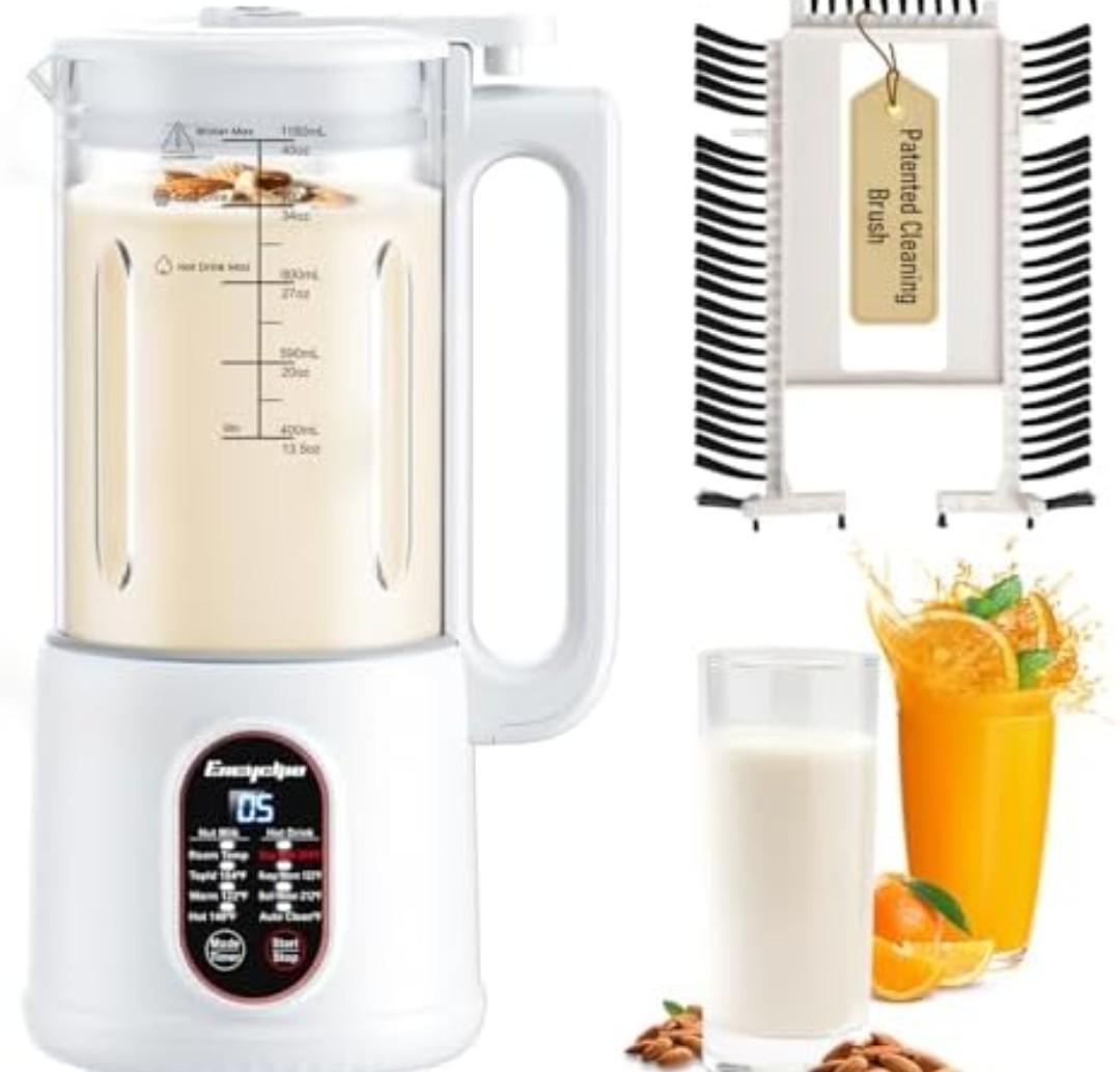 Encyclpo 40oz Nut Milk Maker - Automatic Soy Milk Maker with Spin Clean Brush & Nut Milk Bag - Homemade Almond, Oat, Coconut, Soy Milk - Auto Clean, Boil Water, Delay Start, Keep Warm
