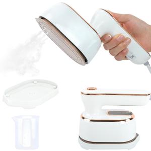 1000W Travel Steamer for Clothes, Portable 2-in-1 Handheld Steamer & Iron, 20s Fast Heat-Up, Sharp-Corner Detail Panel, Foldable 180 Handle, Compact for Home & Travel (Pearl White)