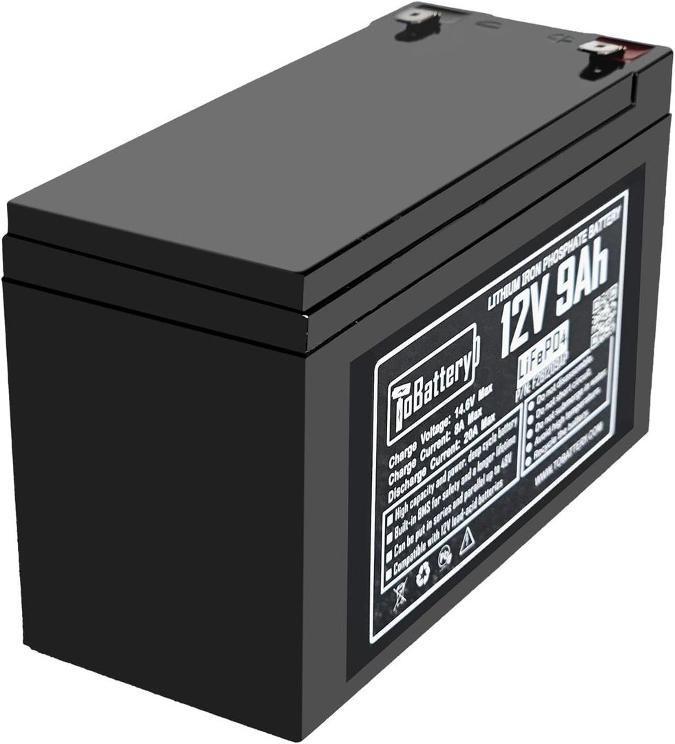 12V9Ah Lithium LiFePO4 Deep Cycle Battery, 3000+ Cycles Rechargeable Battery for Solar, Fish Finder,Lighting, Feeder and More with 15A BMS (F1 Terminals)