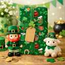 2 x Merture St. Patricks Green Reversible Wrapping Paper Roll - 17 In x 32.8 Ft (46.5 sq.ft.ttl.) - Lucky Shamrocks, Leprechaun Hats, Gold Pots and Horseshoes with Watercolor Green Polka Dots Design for Festive St. Patrick's Day, DIY Crafts, Holiday Greeting Cards and Irish Themed Celebrations
