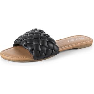 FITORY Womens Flat Sandals Fashion Round Open Toe Slip On Slides with Braided Strap Slippers for Summer Size 9