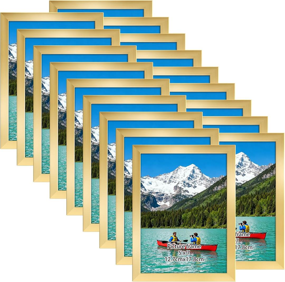 Giftgarden 5x7 Picture Frame Set of 18, Lightweight 5 by 7 Frames Bulk for Gallery Wall Photo Hanging and Tabletop Display, Gold
