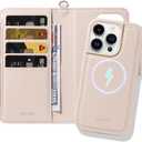 Detachable Wallet Case for iPhone 15 Pro Max,PU Leather Cover, Compatible with MagSafe, RFID Protection, Zippered Pouch, & Wrist Strap, 4 Cards Holder case for iPhone 15 pro max 6.7"-Beige