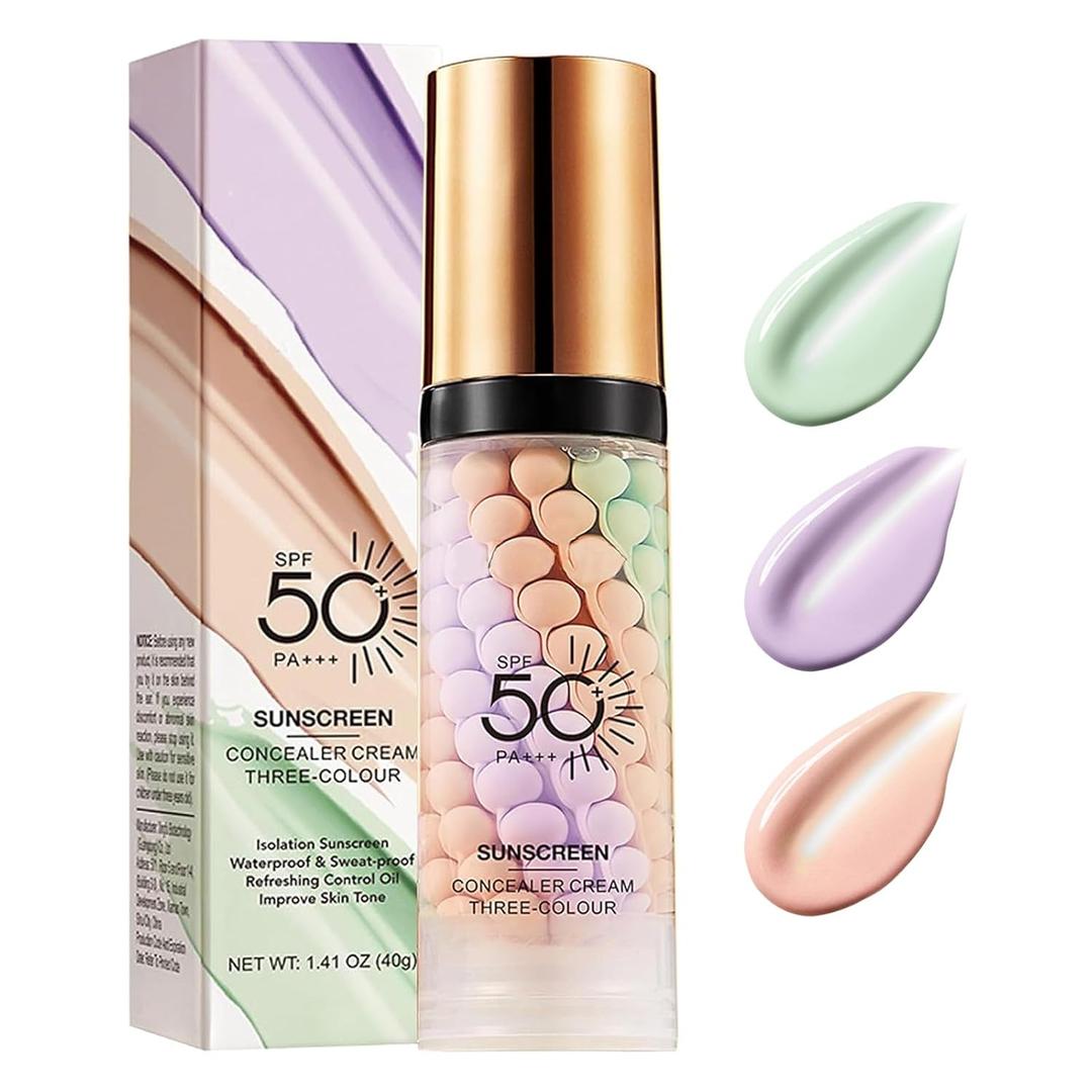 3 In 1 Primer for Face Before Makeup, Sunscreen Isolation Cream Face Tinted Moisturizer, SPF 50,One Step Color Corrector, Makeup Primer Oil Control & Concealer Skin Tone Correcting,Mothers Day Gifts