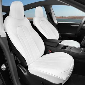 Car Seat Covers Fit for Tesla Model 3 and Model Y, Breathable and Luxury Bottom Seat Cover, Leather Seat Cover for Model 3 2019-2023 and Model Y 2023-2024 (White Back Seat Cover for Model Y)