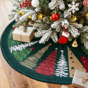 Lanpn Christmas Tree Skirt 16 inch, Velvet Xmas Tree Skirt Winter Christmas Tree Mat for Small Mini Pencil Slim Artificial Trees Winter Home Party Holiday Indoor Xmas Decor (Green, 40cm)