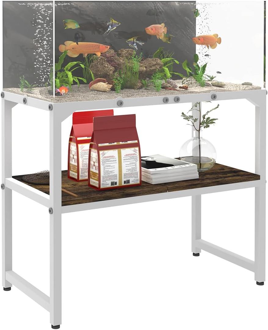Mondazie 20 Gal High Rimless Fish Tank Stand with Shelf, 2 Tier Metal Aquarium Stand, Breeder Tank Turtle Reptile Terrariums Stand Rack for Home Office, 24" L x 12" W (Stand Height is 20.5’’), White
