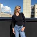 Women's Tummy Control Bodysuit Crew Neck Long Sleeve Body suit Second-skin Feel Tops (Black, M)