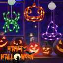 BHCLIGHT 3 Pack Orange Pumpkin Purple Witch Hat Green Spider Battery Operated Halloween String Light, Window Light with Suction Cup and Timer Function for Indoor Outdoor Halloween Party Decorations