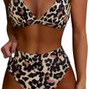 SUUKSESS Women High Waisted High Cut Bikini Set Sexy Triangle Two Piece Swimsuits, L, Leopard
