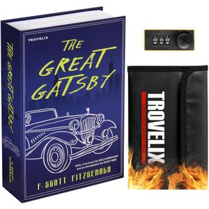Book Safe with Combination Lock, Hidden Safe (9.5 x 6.2 x 2.2 Inch) with Fireproof Bag, Secret Diversion Safe, Hollow Book Box Hidden Storage, Money Safe Box for Cash (GREAT GATSBY) (Large)