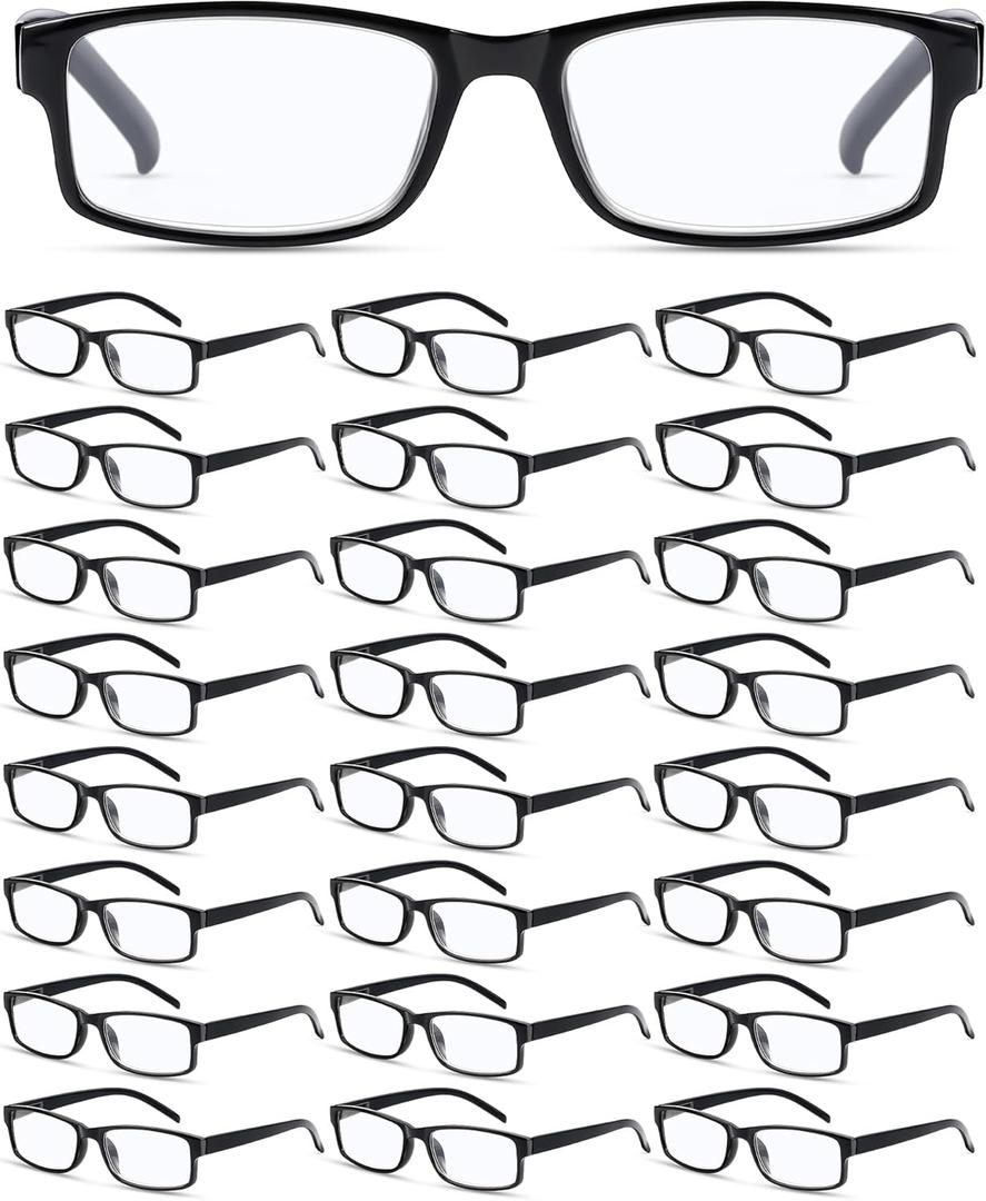 Yexiya 24 Pack Reading Glasses Bulk Adjustable Traditional Reading Glasses with Spring Hinge Non-Prescription for Men Women (Black Frame)