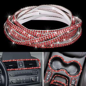 Kingdder 32.8Ft Bling Car Trim Self Adhesive Glitter Crystal Rhinestone Car Interior Exterior Accessories for Women DIY Line Molding Stickers for Auto Dashboard Diamond Ribbon Strips Decor (Red)