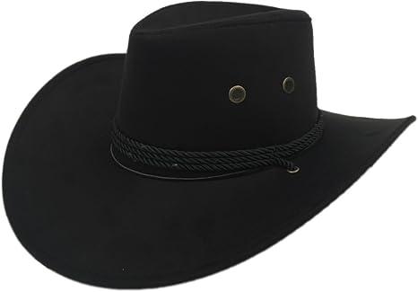 Men's Outback Faux Felt Wide Brim Western Cowboy Hat 4PCS