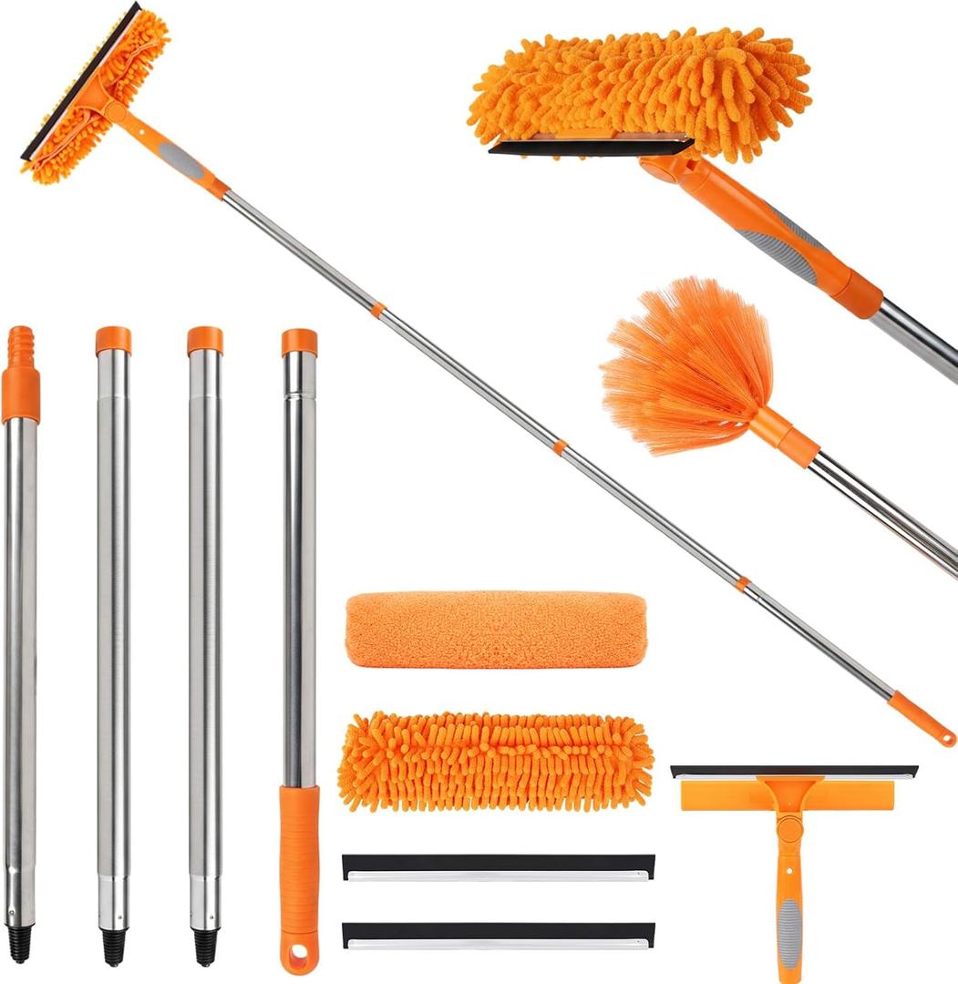 Professional 67" Window Squeegee, 3-in-1 Rotatable Squeegee for Window Cleaning with Extension Poles, Window Cleaner Tool Kit for Indoor & Outdoor High Windows and Car Glass (Orange)