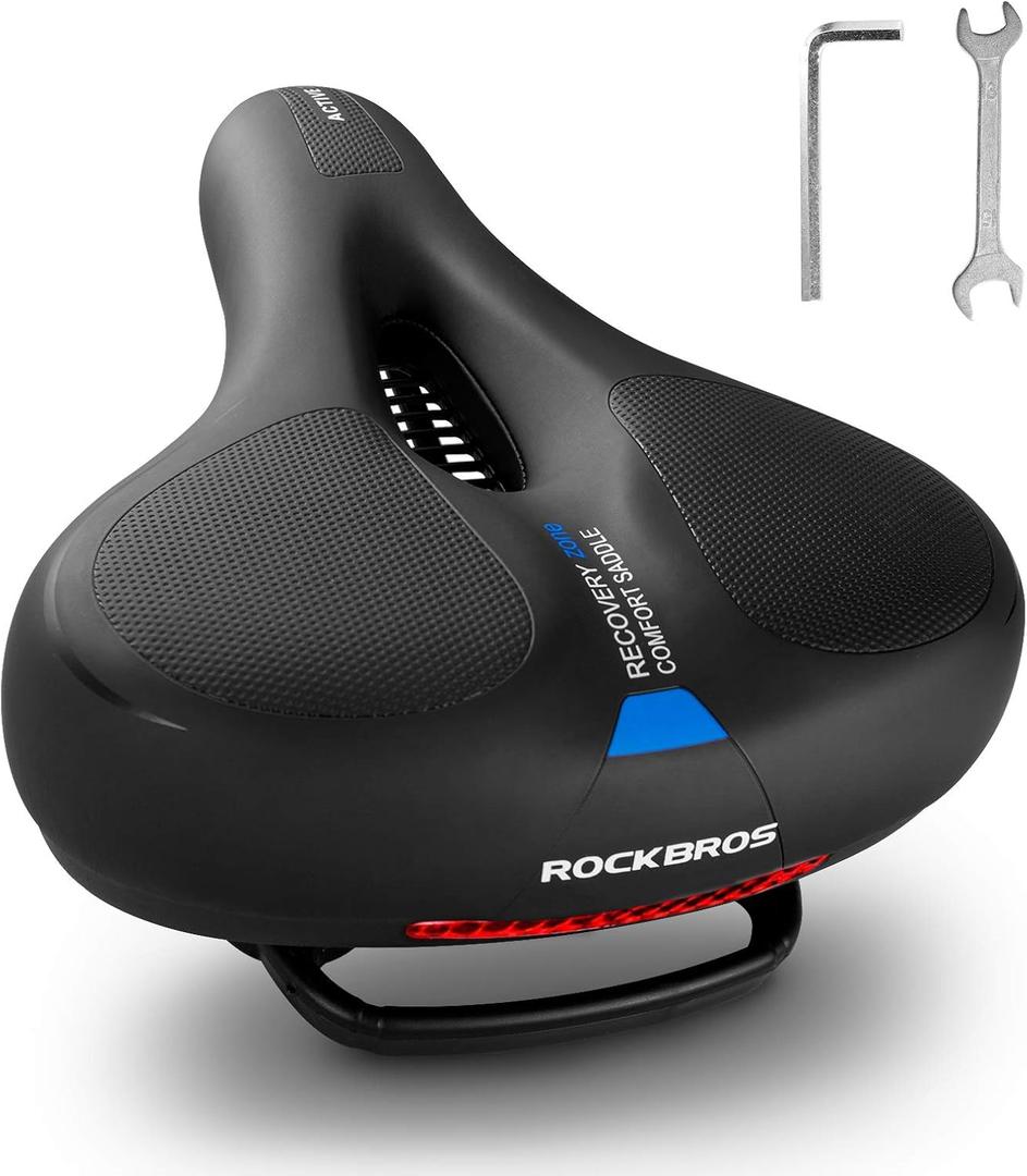 ROCKBROS Bike Seat Cushion for Men Women with Dual Shock Absorbing Ball Memory Foam - Ergonomic Bike Saddle, Handle for Easy Transport Soft Wide Waterproof Exercise Bicycle Seat for Peloton, Road Bike (Blue)