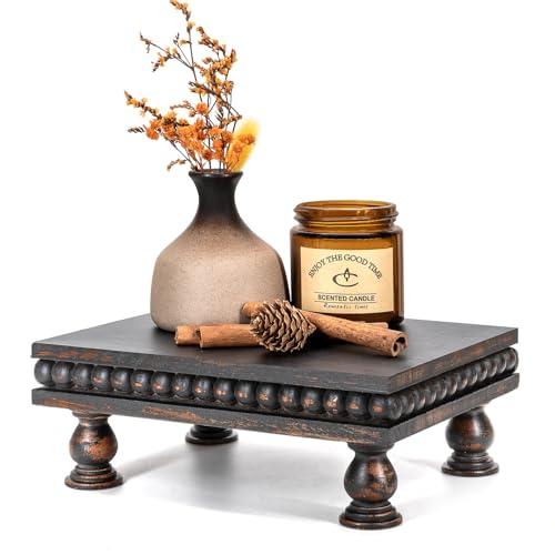 EOSAHR Pine Wood Display Riser – Boho Pedestal Stand for Home Decor, Showcasing Apartment Essentials, Perfume Tray or Coffee Table Accents – Modern Farmhouse Decor(Old Black)