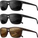 Polarized Sunglasses Men, Mens Sunglasses Polarized UV protection Lightweight Sun Glasses for Driving Fishing Golf (A20-black/Black/Brown)