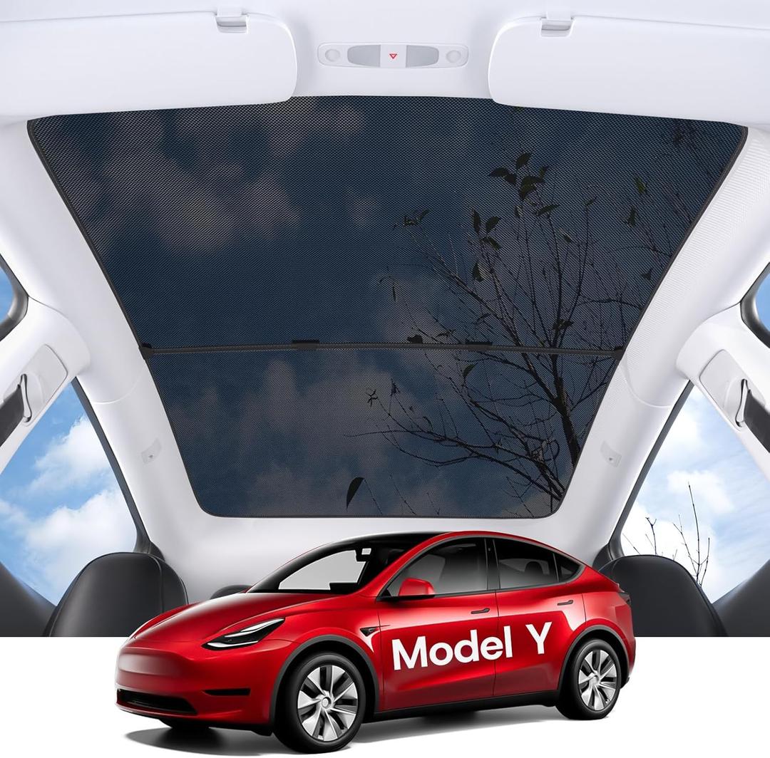 Sunshade Sunroof for Tesla Model Y Accessories 2024 [No Sag & No Gap] Top Glass Roof Shade for Tesla Model Y 2025-2020 Foldable and Easy to Store - Mesh