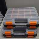 Tool Box with Transparent Lid, Double Side 34-Compartments Organizer Box with Removable Dividers for Hardware, Screws, Bolts, Nails, Beads, Jewelry and Fishing Accessories, Orange, 2 Pack