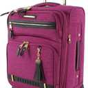 Steve Madden Designer Luggage - Checked Large 28 Inch Softside Suitcase - Expandable for Extra Packing Capacity - Lightweight Bag with Rolling Spinner Wheels (Peek-A-Boo Purple)