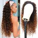 G&T Wig Curly Headband Wigs for Black Women Wet and Wavy Headband Wig Ombre Blonde Curly Synthetic Wigs Glueless Heat Resistant Long Curly Wigs for Daily Wear 24 Inch