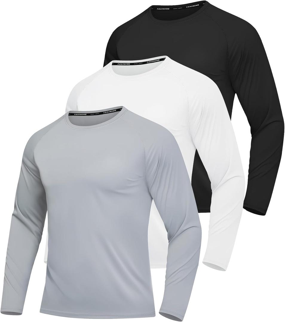 3 Pack Quick Dry Long Sleeve Shirts for Men UPF 50+ UV Sun Protection Shirt Moisture Wicking T-Shirt for Casual Gym Workout (X-Large)