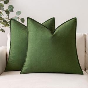 MIULEE Pack of 2 Moss Green Pillow Covers 18x18 Inch Decorative Couch Throw Pillow Covers Spring Linen Cushion Covers Set Modern Farmhouse Home Decor for Sofa Living Room Bed (18" x 18" (Pack of 2), Moss Green)
