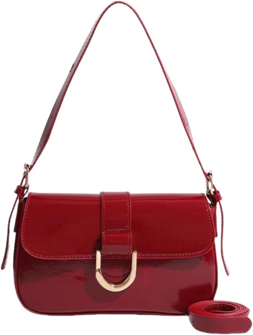 Shoulder Bag for Women, Small Shoulder Purse with 2 Straps, Casual Crossbody Bag Vintage Leather Handbags with Zipper (Red)