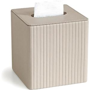 Leather Beige Tissue Box Cover, Square Tissue Box Holder Compatible with Kleenex for Bathrooms