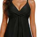 Women's Flowy Tankini Tops Only - Modest Bathing Suit Top Loose Fit Swimsuit Tops No Bottom 2025 (Black, L)