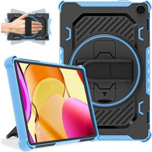 ROISKIN 360 Rotating Kickstand Hand Strap Case for Tablet Fire Max 11 Case 13th Generation 2023 Release for Kids,Also for iPhone Nokia Sony 11in (Black+Blue)