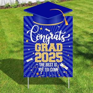 KatchOn, Congrats Grad Yard Sign - 16x10 Inches | Blue and Gold Class of 2025 Congrats Yard Sign | Graduation Party Decoration | Congrats Grad Lawn Signs for Graduation Decorations 2025