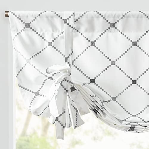 jinchan Tie Up Valance Curtain with Burgundy Floral Embroidery 63 Inch Farmhouse Botanic Small Window Curtain Adjustable Tie-up Shade Rustic Light Filtering Valance for Living Room Kitchen 1 Panel