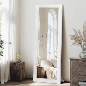 Full Length Mirror 65"x22" - Beveled Edge Rustic White Dressing Mirror, Solid Wood Frame, Wall Mounted or Standing for Bedroom, Entryway, Living Room