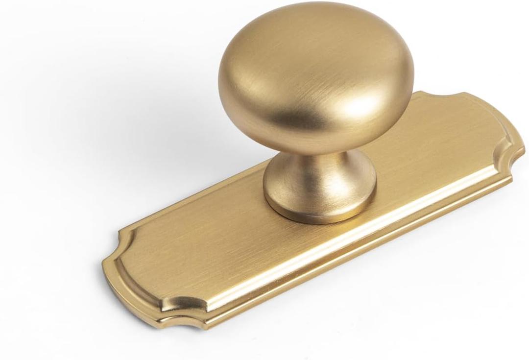 Goo-Ki Champagne Bronze Zinc Alloy Cabinet Knob (with Backplate) - Single Hole Center Affordable Luxury Cabinet Pull Hardware for Bedroom, Kitchen, 6 Pack 1.38"L x 1"W (Champagne Bronze) 