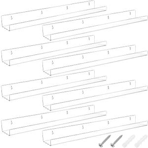 Kathfly 8 Pcs 24 Inch Clear Acrylic Floating Shelves Wall Mounted Invisible Storage Ledge for Book, Makeup Spice Picture Toy Display in Bathroom Bedroom Office Living Room