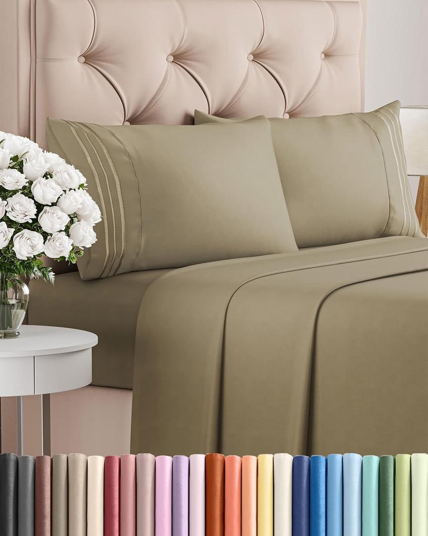 King Size 4 Piece Sheet Set - Comfy Breathable & Cooling Bed Sheets Set - Hotel Luxury Bedding for Women, Men, Kids, Teens, Boys & Girls - Deep Pockets, Ultra-Soft and Wrinkle Free - Oeko-Tex - Khaki