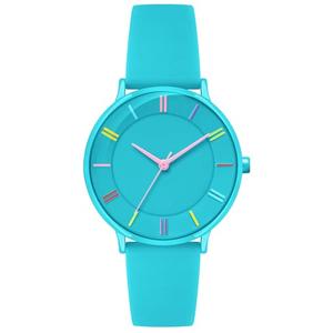 Bisley 38mm Blue Watch for Women Silicone Strap Rainbow Dial Easy Reader Wrist Watch for Ladies
