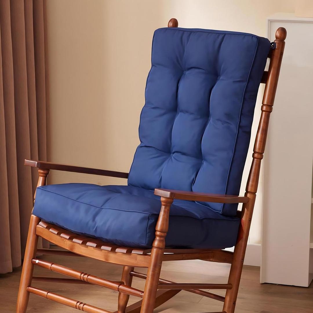 IPYNBAP Rocking Chair Cushion, Waterproof and Fade-Resistant Patio Chair Cushions, Tufted Chair Pads for Rocker Furniture, 17x17 Inch, Indoor/Outdoor Seat Cushions with Ties, Navy Blue