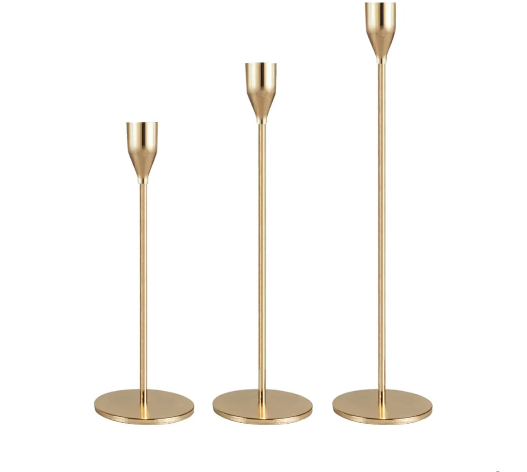 Candlestick Holders Taper Candle Holders, Candle Stick Holders Kit Decorative Candlestick Holder Set of 3 for Wedding Party Dinning Table Centerpiece Home Decoration (Gold)