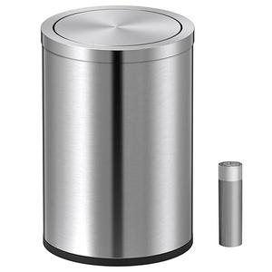 Mbillion Small Trash Can with Swing Lid 2.4 Gallons/9 Liter, Mini Trash Can with lid, Stainless Steel Cylindrical Garbage Can for Home and Office Bathroom Bedroom, for Ground and Desktop