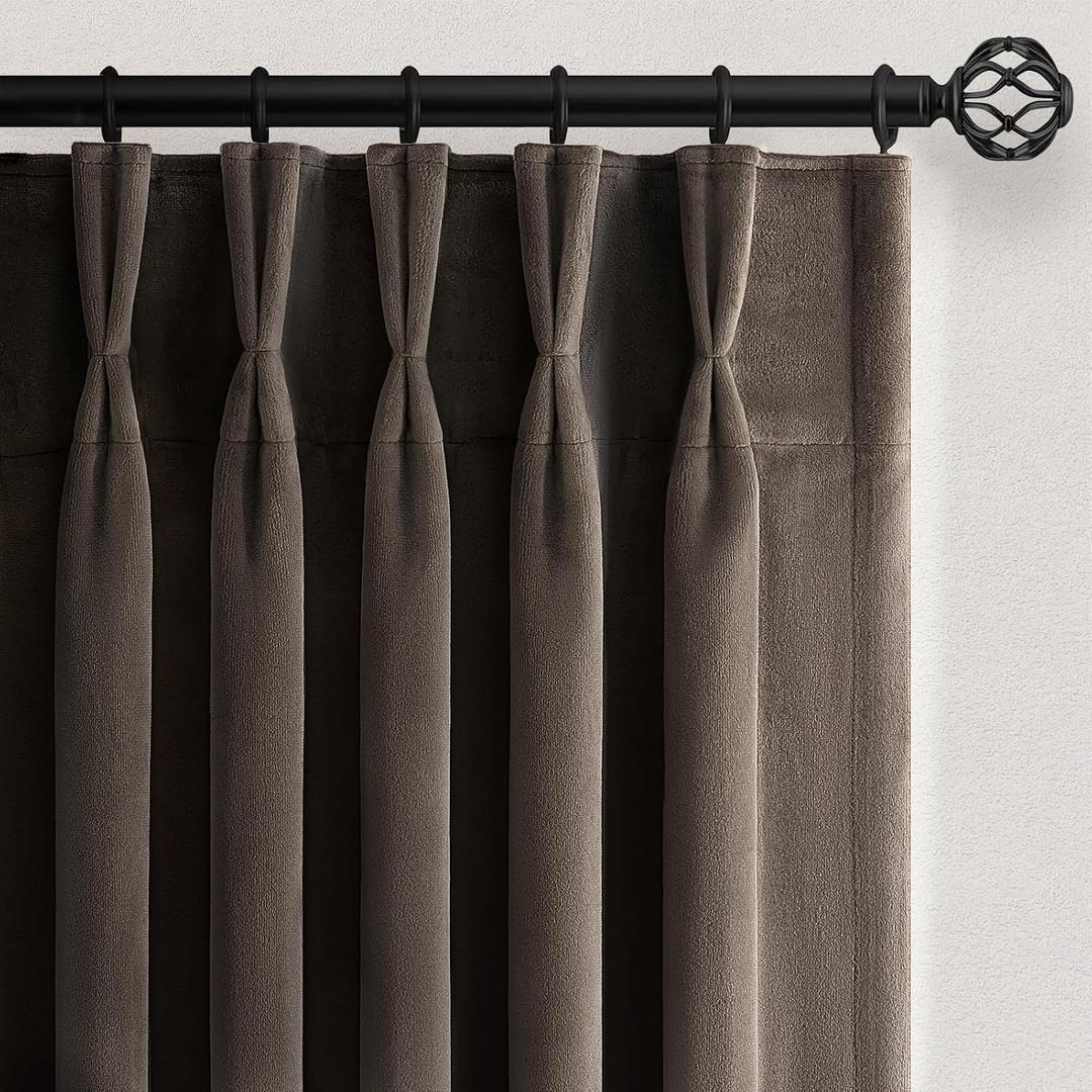 Dark Taupe Velvet Curtains 84 Inches Long for Living Room Bedroom Vintage Elegant Luxury Pinch Pleated Blackout Thermal Curtain Drapes with Hooks and Back Tab,Home Decor,2 Panels,Truffle,40W