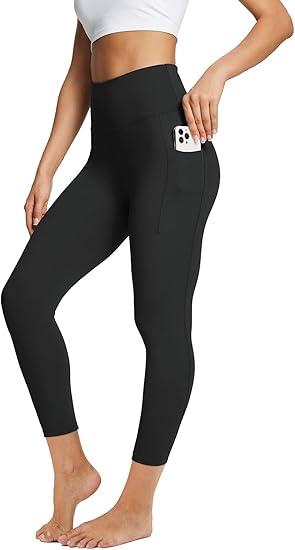 baleaf Women's Leggings with Pockets Black Tummy Control Workout High Waisted Athletic Ultra Soft Gym Yoga Ankle Pants, Small 