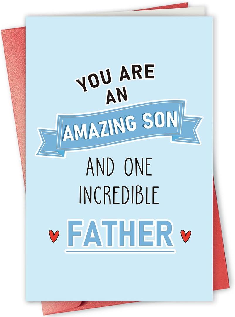 4 x Heartfelt Fathers Day Card for Son, Fathers Day Card from Mom Dad, You Are an Amazing Son and One Incredible Father, (Assorted postcards)