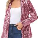 KANCY KOLE Women's Sequin Jackets Open Front Blazer Jacket Casual Long Sleeve Sparkly Cardigan Coat with Pocket S-XXL (Pink)