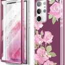 SURITCH for Samsung Galaxy S23 Ultra Case, [Built-in Screen Protector] [Dual-Layer Protection ] Full Protection Shockproof Rugged Bumper Phone Cover for Samsung S23 Ultra 6.8 Inch - Pink Rose